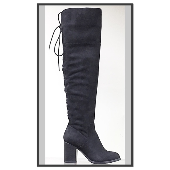 Soda Shoes - Soda Ebony Black Faux Suede Lace Up Heeled BOOTS